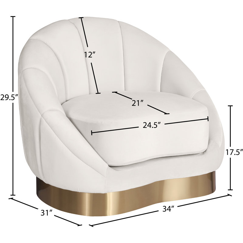 Shelly 34.25" Wide Tufted Velvet Barrel Chair, Cream Velvet
