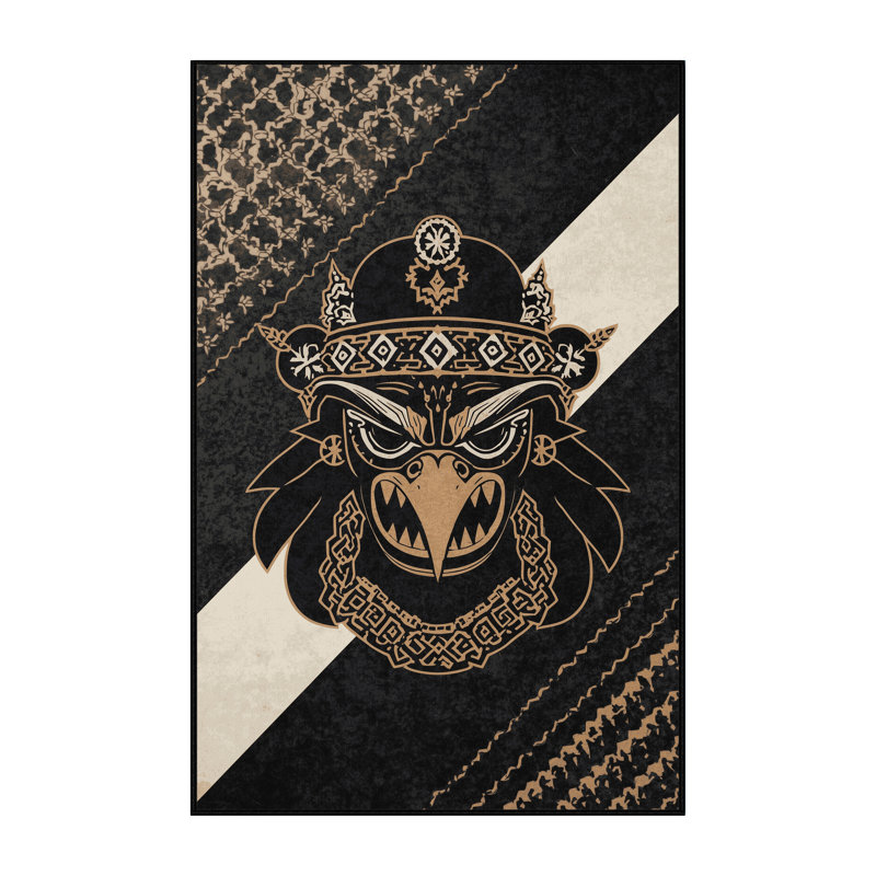 Tapis moelleux moelleux d'inspiration mondiale Tengu Warrior Mask, 7 x 10