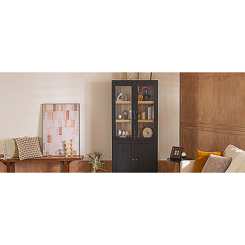 74.5''H Pantry Cabinet Display Cabinet with Glass Doors & Adjustable Shelves, Modern Curio Cabinet Bookcase with Storage