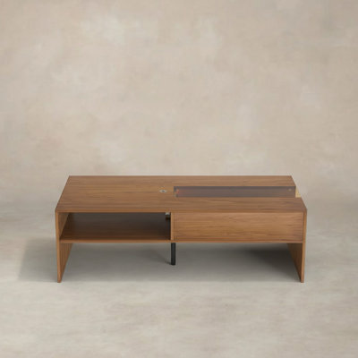 51.1" Wooden Coffee Table With Led Lights, Storage Shelves & Flip-top