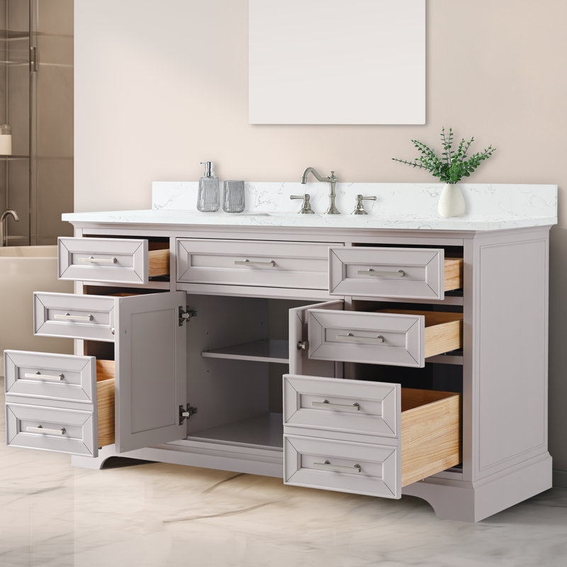 Thompson 60" W Single Bathroom Vanity, Taupe/Brushed Nickel