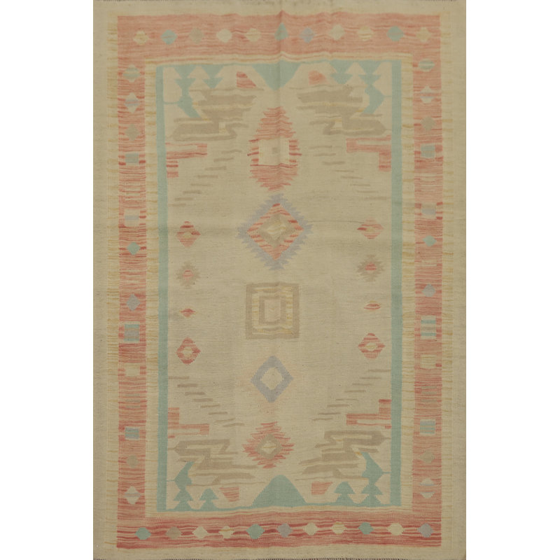 Tapis géométrique Kilim tissé à la main 5 x 6