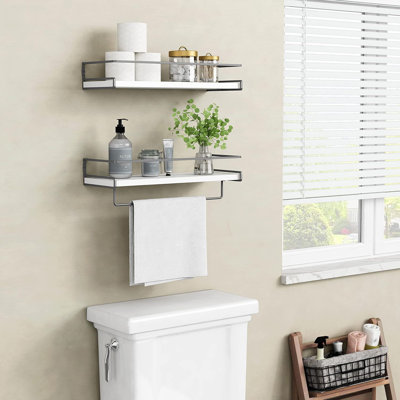 Tablettes flottantes blanches pour organisateur de salle de bain au-dessus de la toilette, tablettes de salle de bain murales avec porte-serviettes, tablette murale de coin pour le rangement de la cuisine de chambre à coucher (blanc-gris foncé, ensemble de 2)