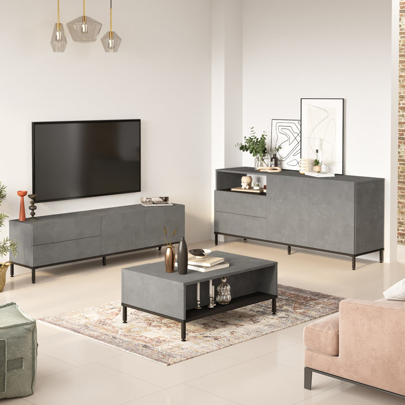 Living Room Furniture Set, Gris / noir