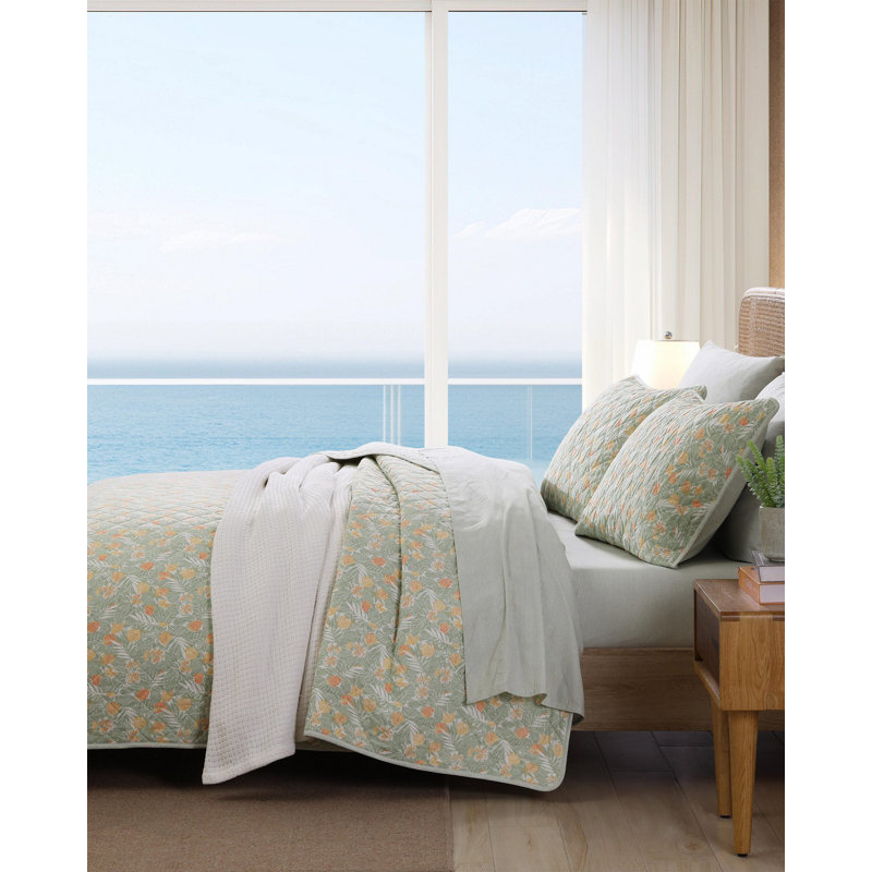 Pineapple Bloom Quilt, Green/Yellow, Queen Quilt + 2 Standard Shams