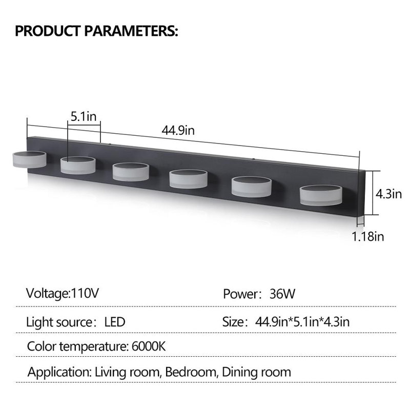 LED Modern Black 6-Light Vanity Lights Fixtures