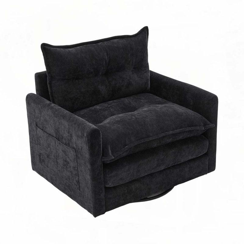 Mid Century Modern Swivel Barrel Chair, Black