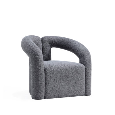 Darian Modern Boucle Upholstered Pine Wood Barrel Chair in Gray