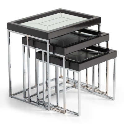 Carmela Mirrored Glass Tray Top Nesting Tables