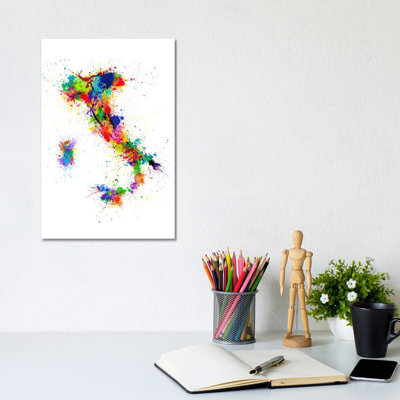 Map Of Italy Paint Splashes II by Michael Tompsett - Wrapped Canvas Painting