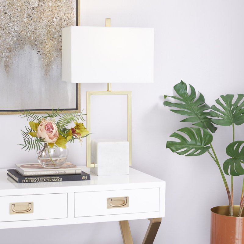 Evelunn Marble Geometric Table Lamp with Square Shade, Gold