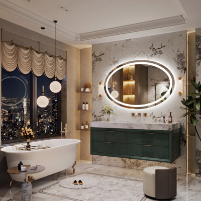 Lunara 192 LEDs/m Front&Back Lit LED Bathroom/Vanity Mirror, Oval Wall Mirror – IP45 Waterproof, 3-Color Dimmable, Anti-Fog, Tempered Glass, ETL Certified