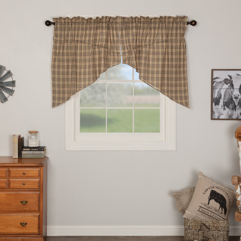 Sawyer Mill Cotton Plaid Swag Window Valance, Coal Black/Khaki