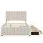 Lit plateforme double tapissier avec lit gigogne simple et 3 tiroirs, tissu en lin