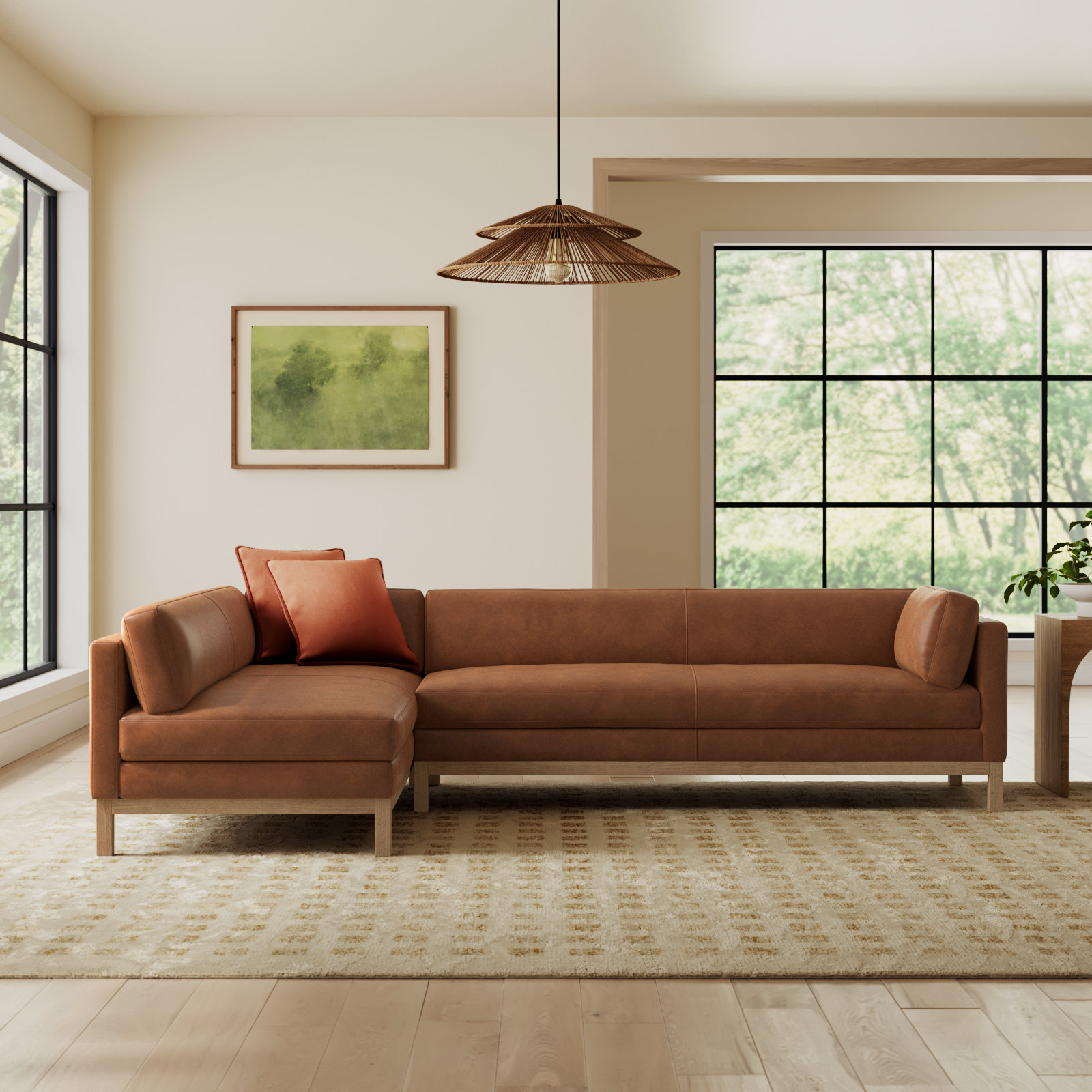 Nels Top Grain Leather Sofa and Chaise