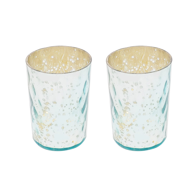 4'' H Glass Tabletop Votive Holder, Aqua Blue