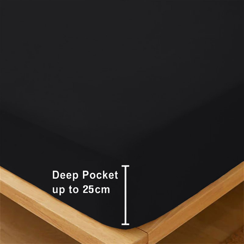 Microfiber Premium Quality Deep Hypoallergenic Fitted Sheet 25cm, Kingsize (5'), Black