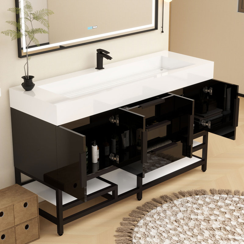 Meuble-lavabo sur pied simple 60 po Jessica, Noir brillant