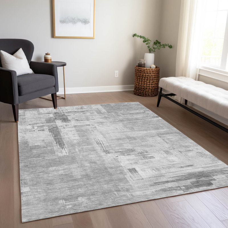 Machine Washable Indoor/Outdoor Christain ACN1339 Gray Rug, Rectangle 10' x 14'