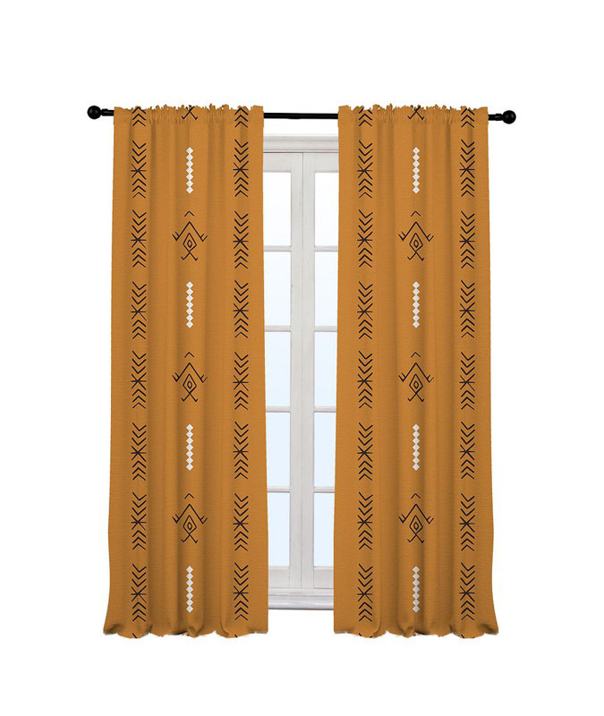 Boho Pattern Lined Single Panel Curtain, 140cm Width x 225cm Drop, Mustard Yellow