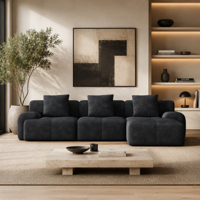 Canapé modulaire moderne en forme de L sans os, canapé 3 places en velours côtelé gris foncé avec repose-pieds et coussins décoratifs, aucun assemblage requis pour le salon