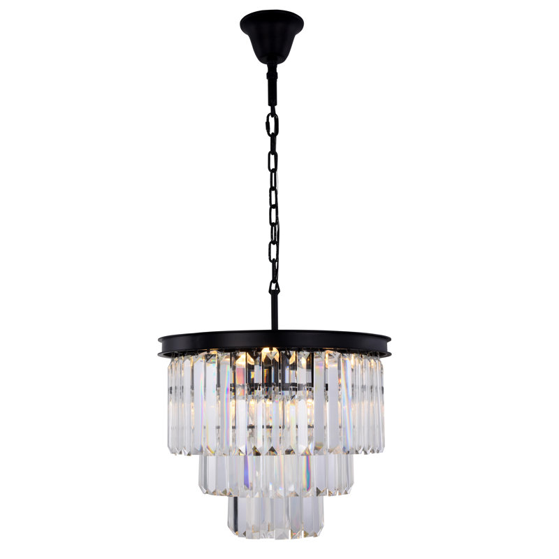 Yazmin 9 - Light Dimmable Tiered Chandelier, Clear, Matte Black