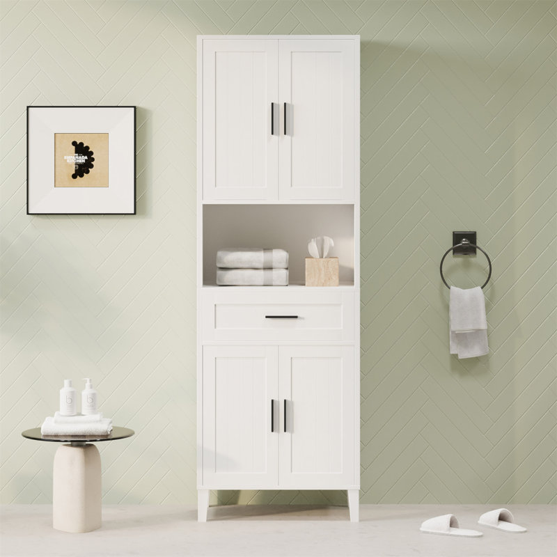 70.9" High Freestanding Tall Bathroom Cabinet With A Drawer, 2 Cabinets, 4 Soft-Close Doors, 2 Adjustable Shelves, Open Storage, For Bathroom, Living Room, Laundry Room