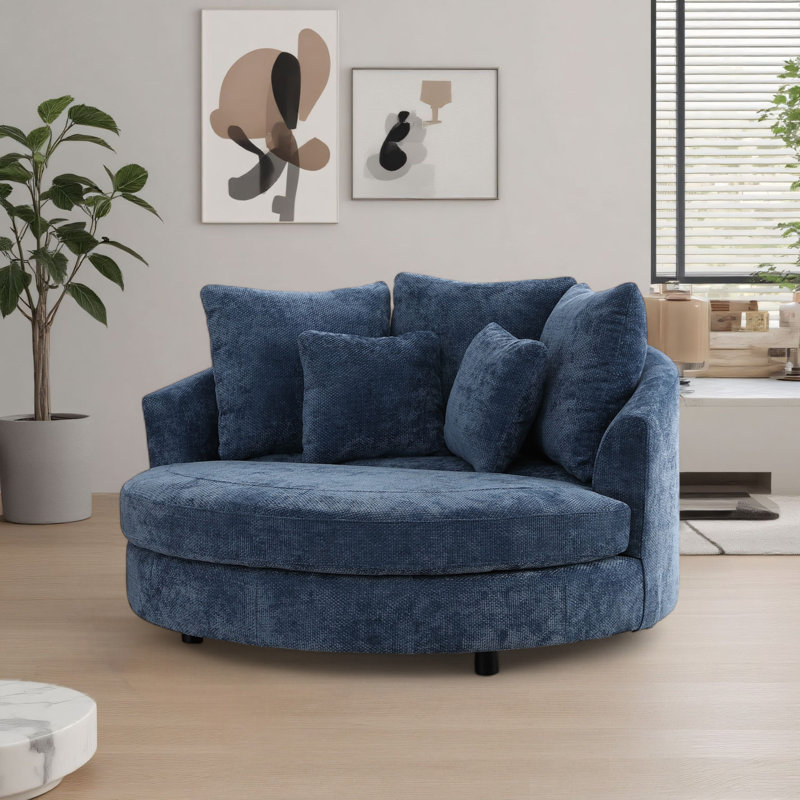 Fauteuil demi-tonneau surdimensionné 59,5 po avec roulettes, Bleu