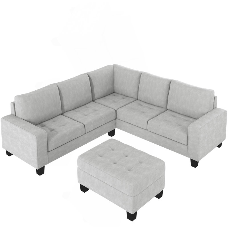Sectional Corner Sofa L-Shape Couch Space Saving With Storage Ottoman & Cup Holders Design For Large Space Dorm Apartment