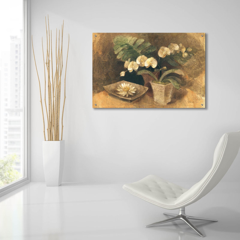 Art mural en verre Winston Porter «Meditation Orchids» par Albena Hristova, H 24 po x l 36 po x P 0,2 po