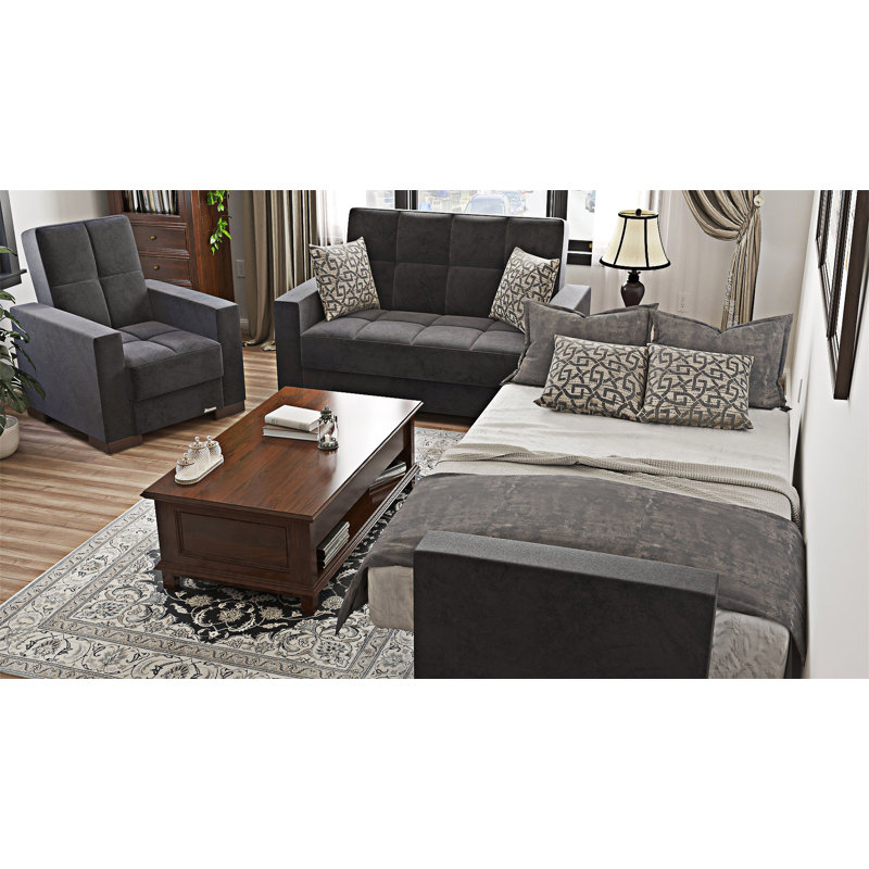 Canapé-lit rembourré convertible avec rangement, Microfibre noire