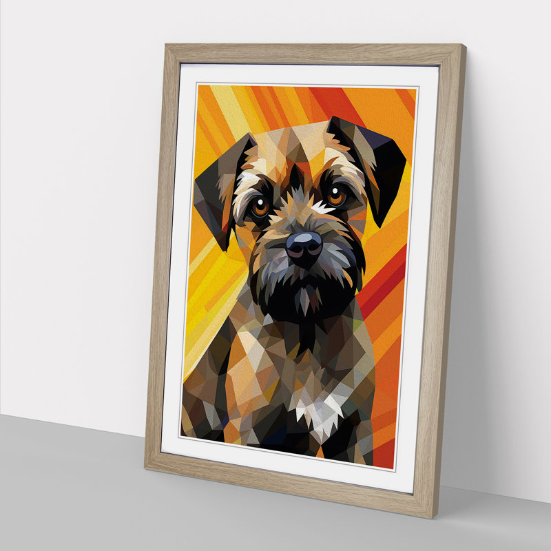 Border Terrier Op No.2 - Single Picture Frame Print on Wood, Oak Framed, 34cm H x 25cm W x 2cm D