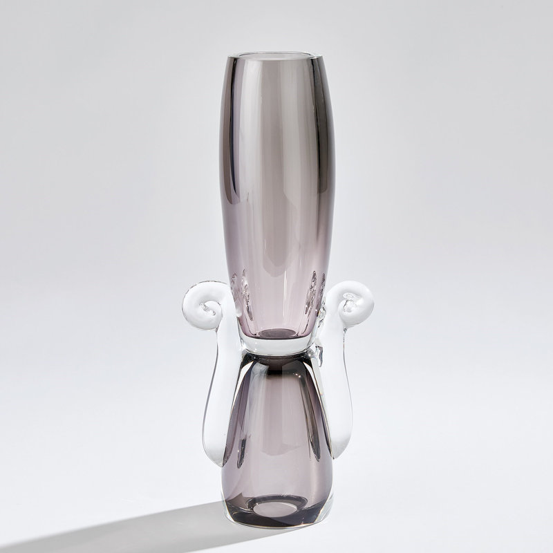 Lydia Handmade Glass Table Vase, 18" H x 7.5" W x 4.5" D, Gray/Clear