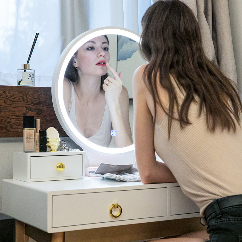 Paulita Vanity Set with 3-Colour Touch Screen, Lighted Mirror and Stool
