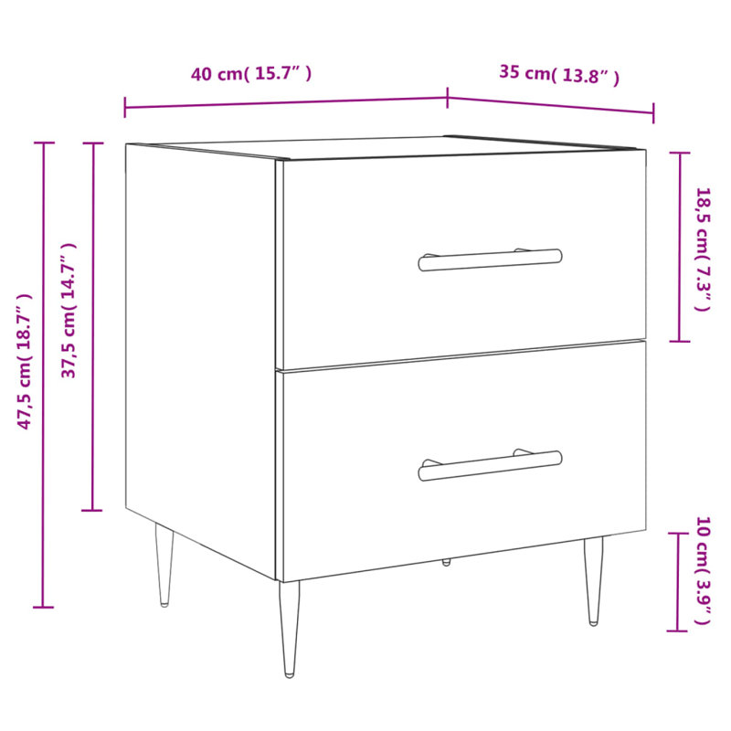 40cm W Iron Bedside Table, Concrete Grey, Set of 2