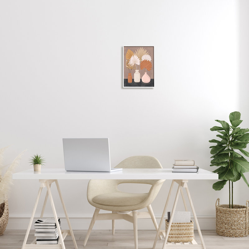 Feuilles de palmier en pot, H 11 po x l 11 po x P 1,5 po, Giclée encadrée blanc bord de mer