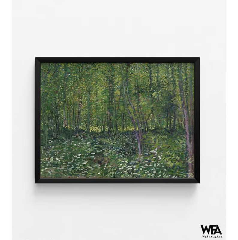 Arbres et sous-bois par Vincent Van Gogh, art de la nature verte, art mural forêt , Papier avec cadre noir, Non
