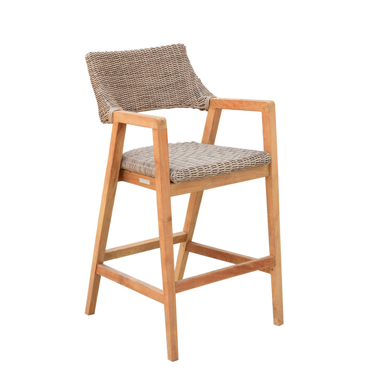 Spencer Outdoor Teak Bar Stool, Grade A Teak, Willow, 28"