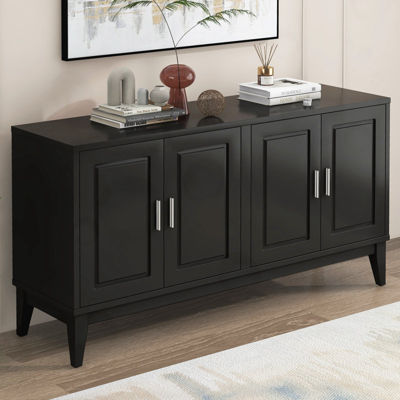 Buffet 4 portes avec tablette, Noir
