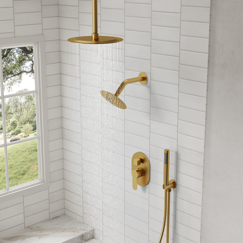 Robinet de douche à haute pression à fixation au plafond, système de pomme de douche double avec valve brute, douche à main