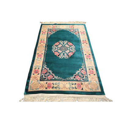 4x6 Hand Knotted Wool Emerald Chinese Art Deco Traditional Medallion Rug