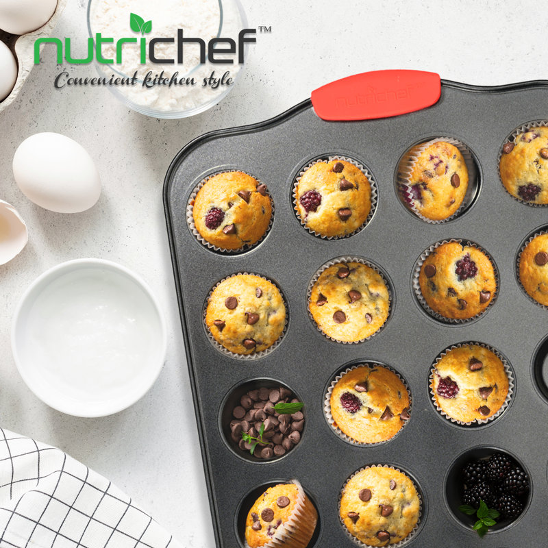 NutriChef 24 Cup Non-Stick Steel Muffin Pan with Lid