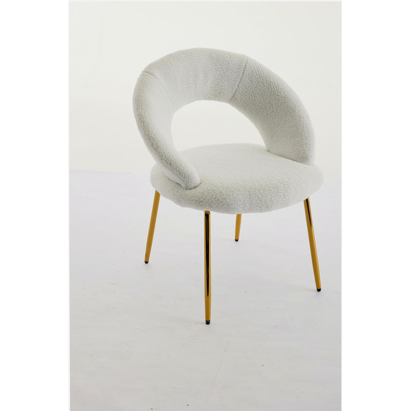 Chaise de salle à manger 1 pièce en tissu Teddy, avec dossier incurvé et pieds en métal doré, convient à la cuisine ou à la salle à manger