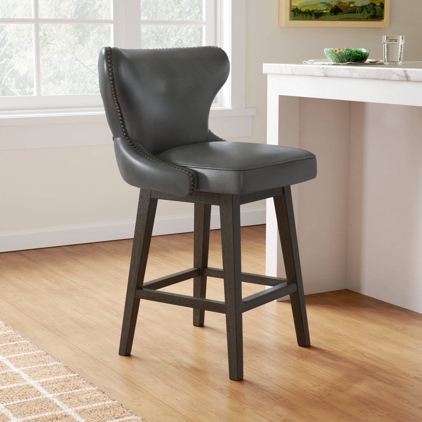 Caraline Leather Swivel Stool, Counter Stool (26" Seat Height), Wax Sand