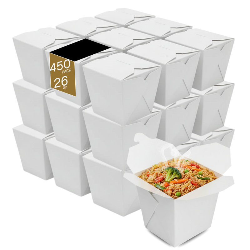 Paper Take-Out Boxes, White, 26oz, 450-Pack