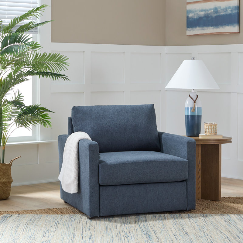 Flex 37" W Polyester Modular Armchair, Blue Polyester Blend