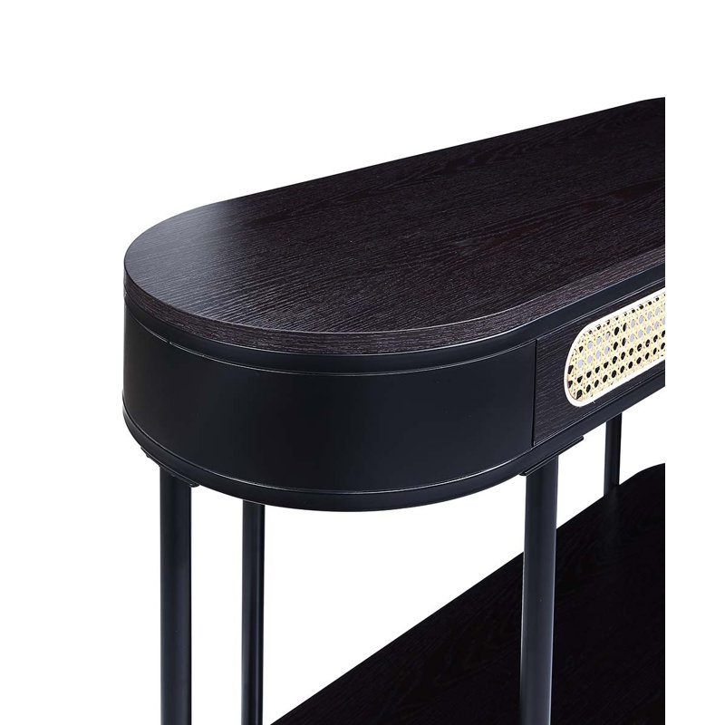 Bhargavi Oval Transitional Sofa Table with Wood Top and Black Metal Legs