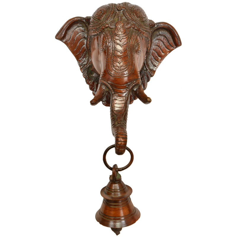 Masque suspendu en laiton fabriqué à la main de 9 po avec clochette en forme de seigneur de ganesha, décoration spirituelle traditionnelle