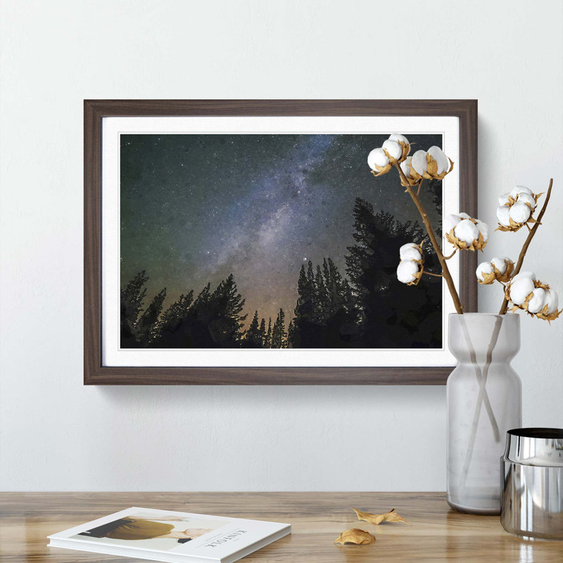 The Milky Way Above a Forest in Abstract - Picture Frame Graphic Art Print on MDF, 48cm H x 65cm W x 2cm D, Walnut Framed