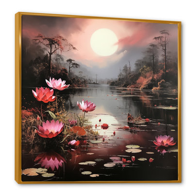 «Tropical Lake Pond Moonlight» - art mural bord de mer tropical